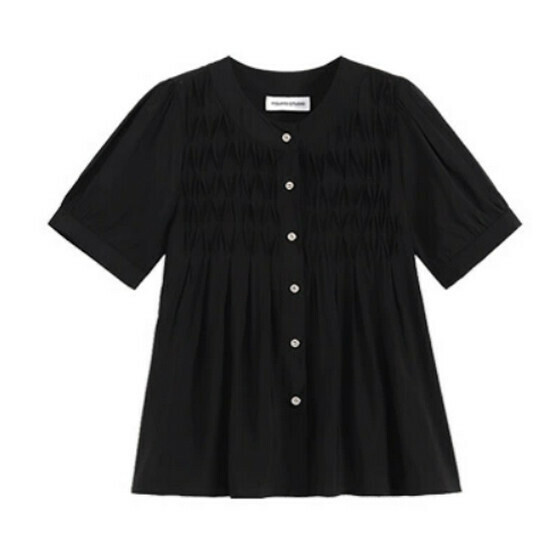 Hot selling chiffon belly-covering short-sleeved top [black] [L-4XL size] (please contact customer service to confirm the delivery size after placing the order)