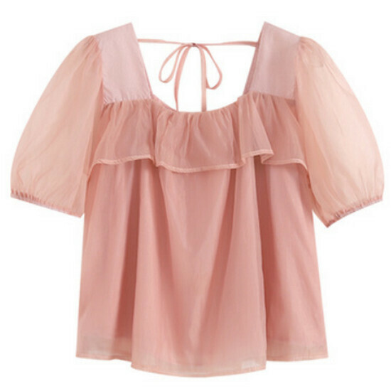 Hot seller collar ruffled short-sleeved shirt [pink] [M-4XL size] (please contact customer service to confirm the delivery size after placing the order)