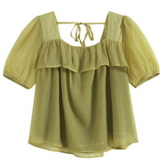 Hot seller collar ruffled short-sleeved shirt [green] [M-4XL size] (please contact customer service to confirm the delivery size after placing the order)