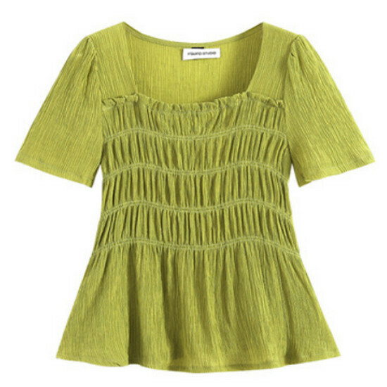 Hot seller's short-sleeved top with fungus collar [green] [size L-4XL] (please contact customer service to confirm the delivery size after placing the order)