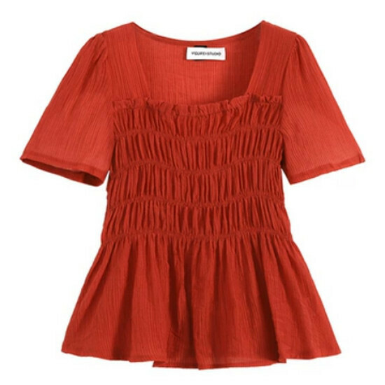 Hot seller's short-sleeved top with fungus collar [red] [size L-4XL] (please contact customer service to confirm the delivery size after placing the order)