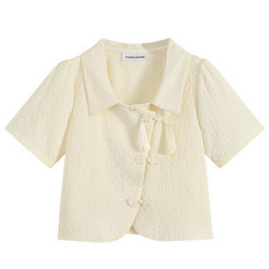 Hot selling Chinese style button-up short top [Apricot color] [M-4XL size] (please contact customer service to confirm the delivery size after placing the order)