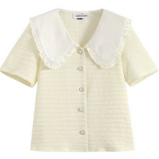 Hot selling doll collar short-sleeved top [Apricot color] [L-4XL size] (please contact customer service to confirm the delivery size after placing the order)