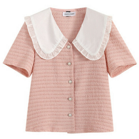 Hot selling doll collar short-sleeved top [pink] [L-4XL size] (please contact customer service to confirm the delivery size after placing the order)