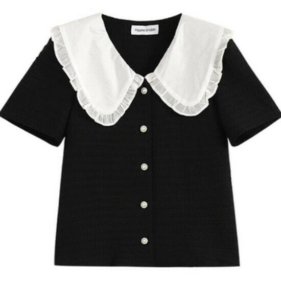 Hot selling doll collar short-sleeved top [black] [L-4XL size] (please contact customer service to confirm the delivery size after placing the order)