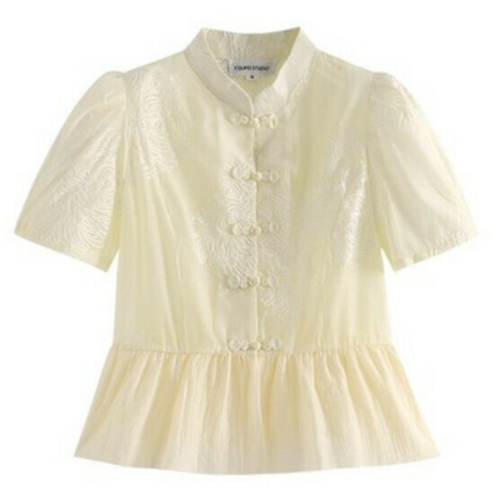 Hot-selling Chinese style short-sleeved shirt with buckles [Apricot color] [M-4XL size] (please contact customer service to confirm the delivery size after placing the order)