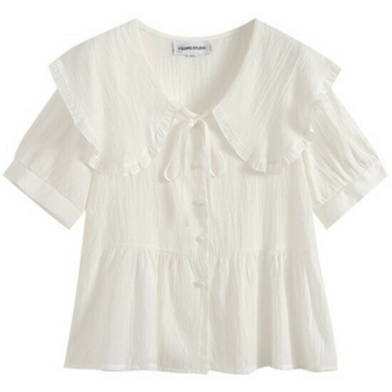 Hot selling doll collar chiffon top [white] [L-4XL size] (please contact customer service to confirm the delivery size after placing the order)