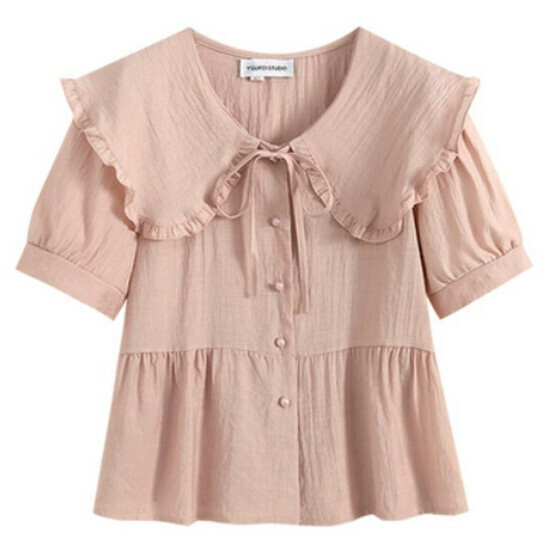 Hot selling doll collar chiffon top [pink] [L-4XL size] (please contact customer service to confirm the delivery size after placing the order)
