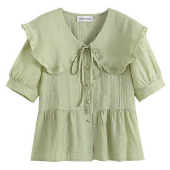Hot selling doll collar chiffon top [green] [L-4XL size] (please contact customer service to confirm the delivery size after placing the order)