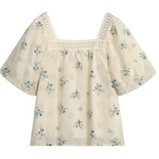 Hot selling lace spliced ​​puff sleeve top [turquoise] [size L-4XL] (please contact customer service to confirm the delivery size after placing the order)