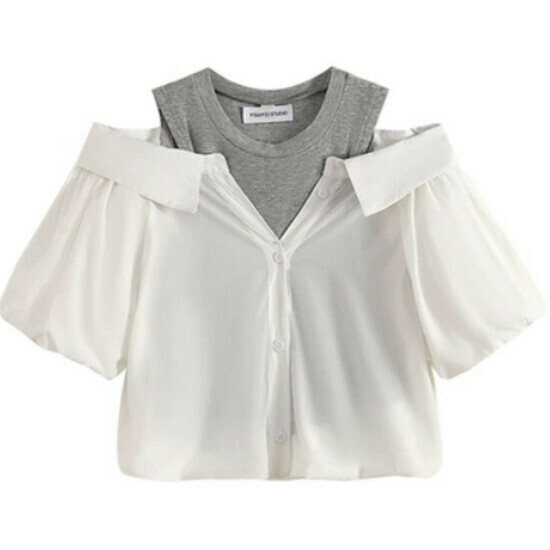 Hot selling fake two-piece off-shoulder top [White] [L-4XL size] (please contact customer service to confirm the delivery size after placing the order)