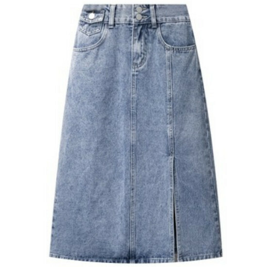 Hot selling slit denim skirt [blue (thin)] [M-4XL size] (please contact customer service to confirm the delivery size after placing the order)