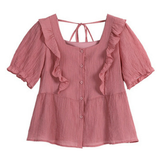 Hot selling textured square neck top [pink] [size L-4XL] (please contact customer service to confirm the delivery size after placing the order)