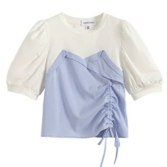 Hot selling striped stitching fake two-piece shirt [white] [M-4XL size] (please contact customer service to confirm the delivery size after placing the order)