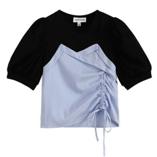 Hot selling striped splicing fake two-piece shirt [black] [M-4XL size] (please contact customer service to confirm the delivery size after placing the order)
