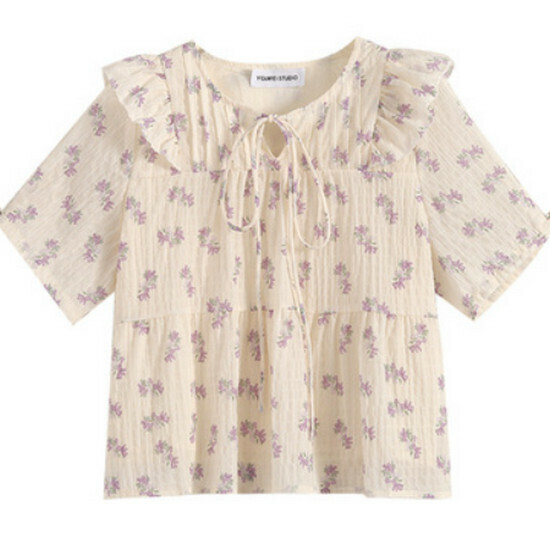 Hot selling doll collar short-sleeved top [Little Purple Flower] [S-L size] (please contact customer service to confirm the delivery size after placing the order)