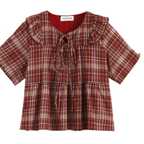 Hot selling doll collar short-sleeved top [red plaid] [S-L size] (please contact customer service to confirm the delivery size after placing the order)