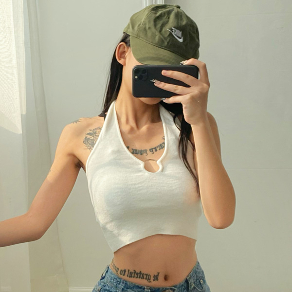 Hot Selling Halter Neck Backless Camisole Knitted Vest (White) (S/M Size) (Contact customer service after placing the order to confirm the delivery size)