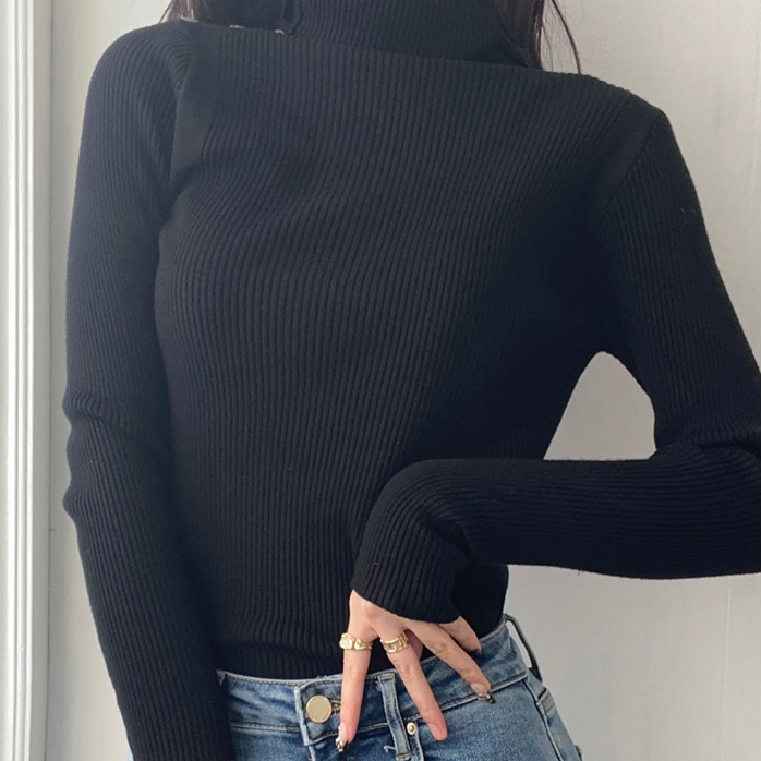 Hot selling turtleneck tight knitted bottoming shirt (black) (S/M size) (contact customer service after placing the order to confirm the delivery size)