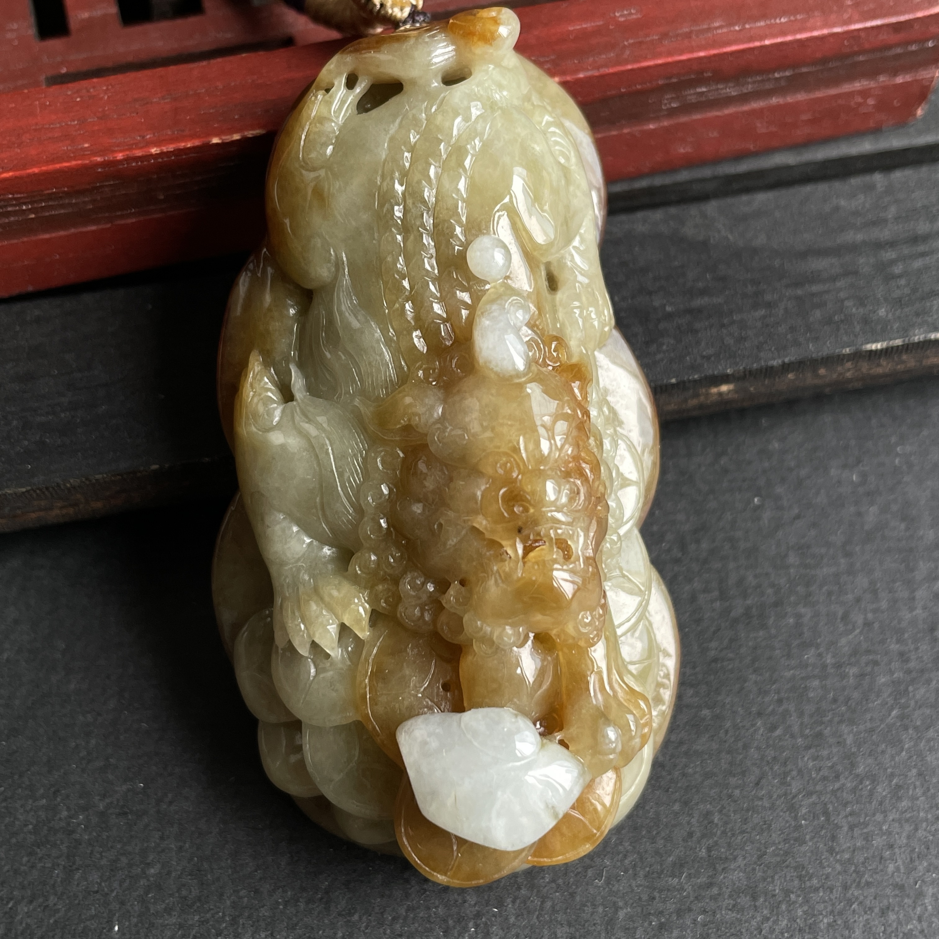 翡翠黃翡狻猊貔貅牌,天然翡翠A玉, 緬甸玉, Jade, Jadeite