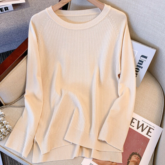 Hot selling irregular crew neck sweater [Apricot color] [L-4XL size] (please contact customer service to confirm the delivery size after placing the order)