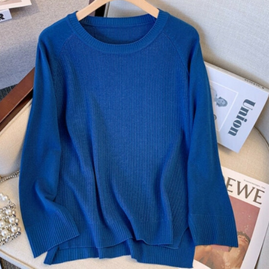 Hot selling irregular crew neck sweater [blue] [L-4XL size] (please contact customer service to confirm the delivery size after placing the order)