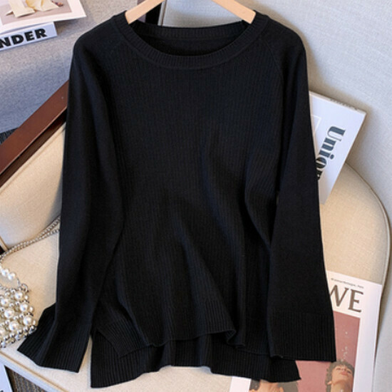 Hot selling irregular crew neck sweater [black] [L-4XL size] (please contact customer service to confirm the delivery size after placing the order)