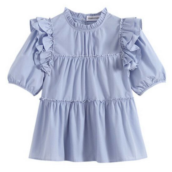 Hot selling ruffled chiffon shirt [blue] [S-XL size] (please contact customer service to confirm the delivery size after placing the order)