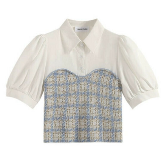 Hot selling fake two-piece Polo collar shirt [Blue] [S-L size] (please contact customer service to confirm the delivery size after placing the order)