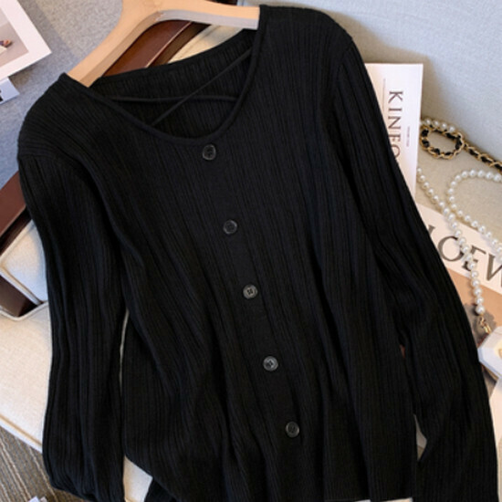 Hot selling v-neck long-sleeved sweater [black] [L-4XL size] (please contact customer service to confirm the delivery size after placing the order)