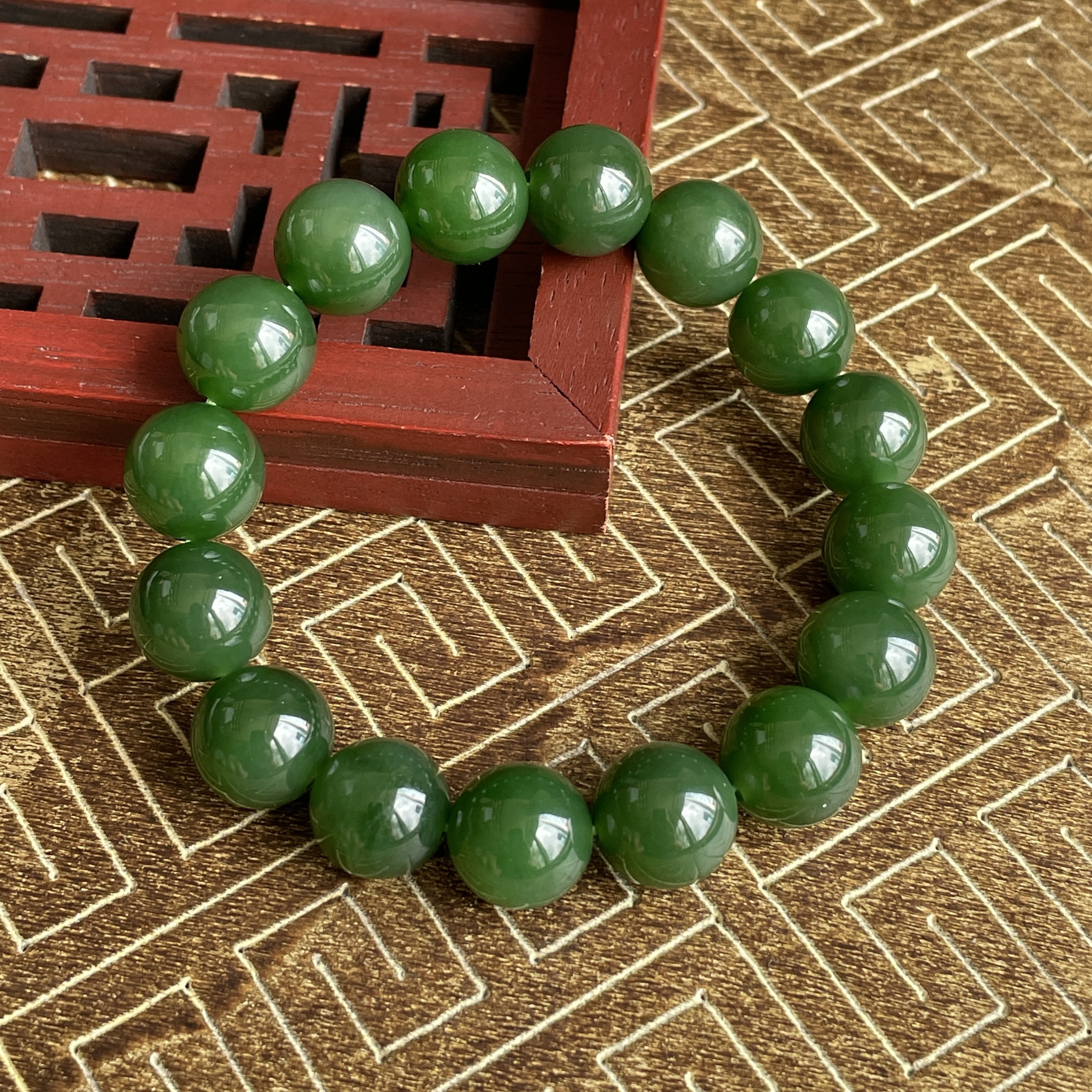 和田玉碧玉手串 (12mm直徑),天然和田玉軟玉