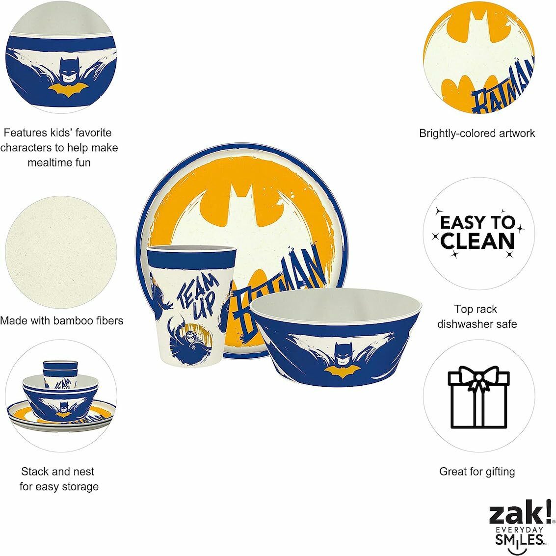 美國 Zak Designs Batman 3 件兒童餐具套裝