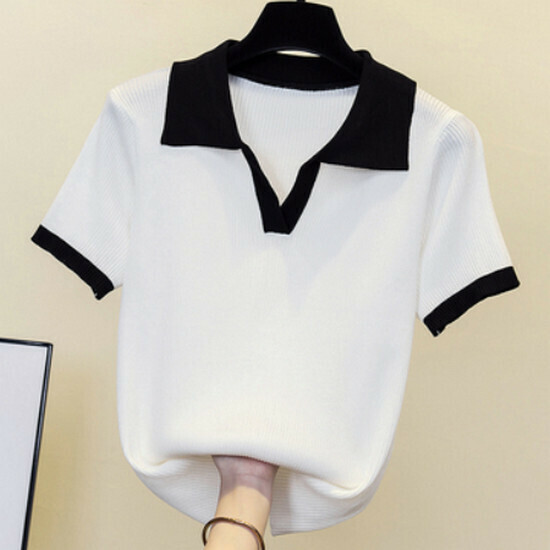 熱賣撞色polo領短袖T恤【白色】【XL-4XL碼】（下單後請聯絡客服確認發貨尺碼）