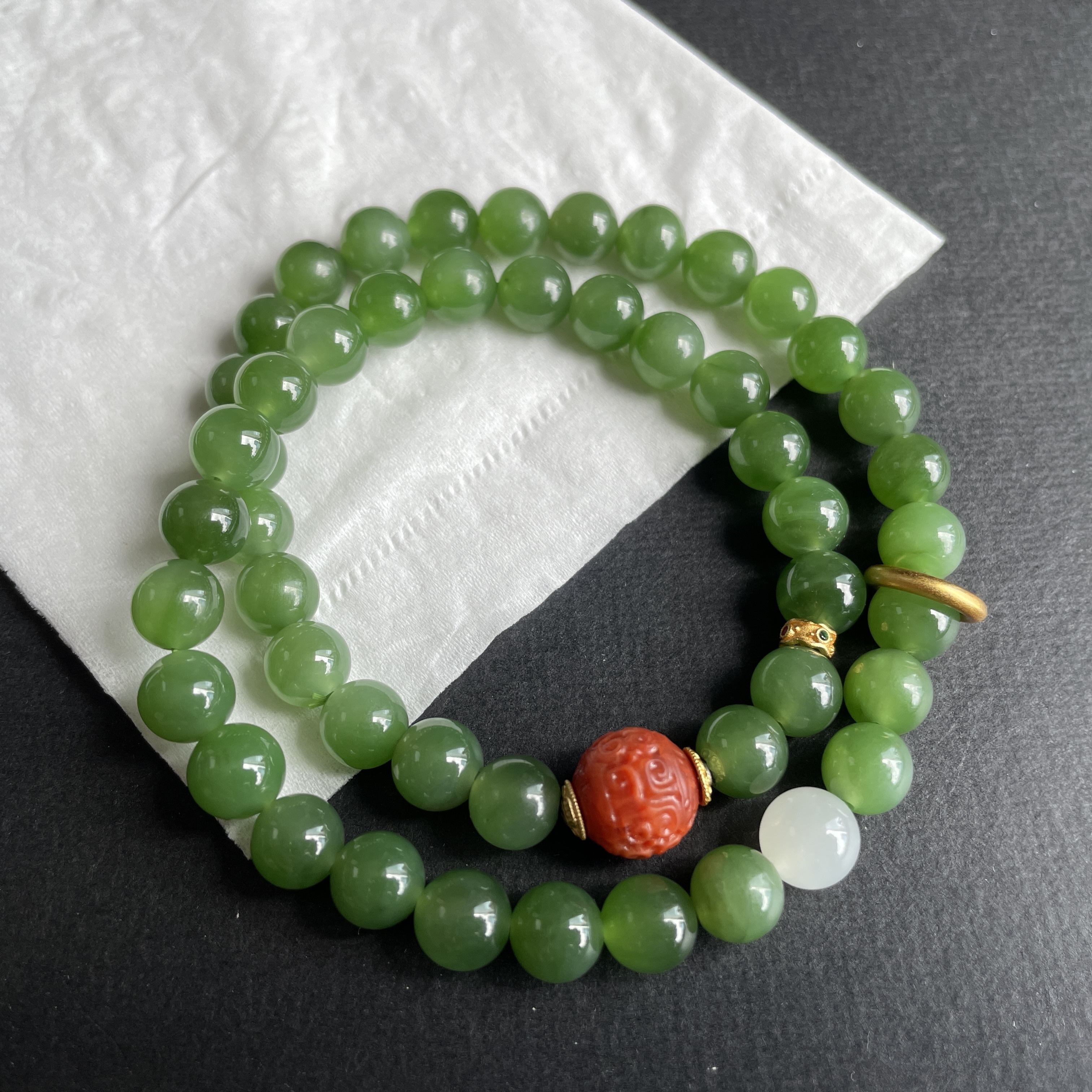 和田玉碧玉珠串 (8mm直徑),天然和田玉軟玉