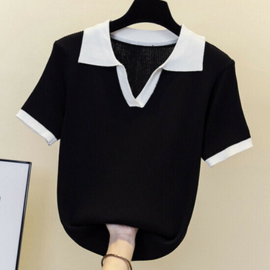 熱賣撞色polo領短袖T恤【黑色】【XL-4XL碼】（下單後請聯絡客服確認發貨尺碼）