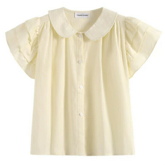 Hot selling French petal sleeve shirt [Apricot color] [S-XL size] (please contact customer service to confirm the delivery size after placing the order)