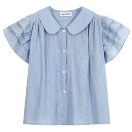 Hot selling French petal sleeve shirt [Blue] [S-XL size] (please contact customer service to confirm the delivery size after placing the order)