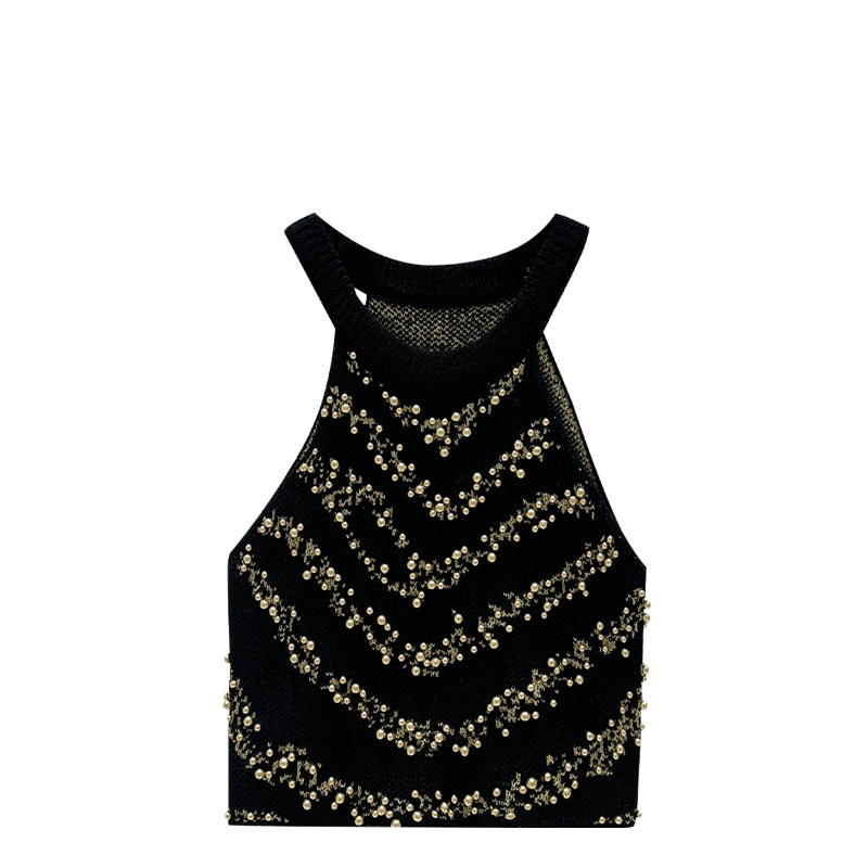 Hot selling beaded halterneck knitted vest (black, one size fits all)