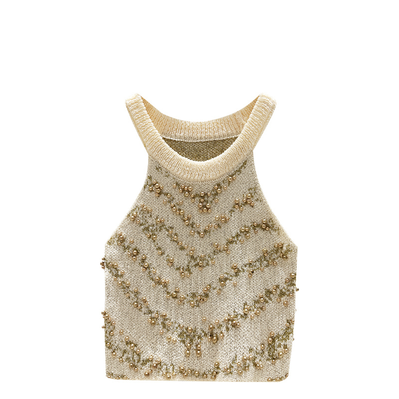 Hot selling beaded halter neck knitted vest (Apricot, one size fits all)
