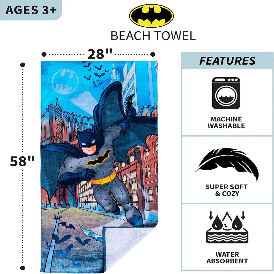 美國 Batman 超柔軟棉質浴巾