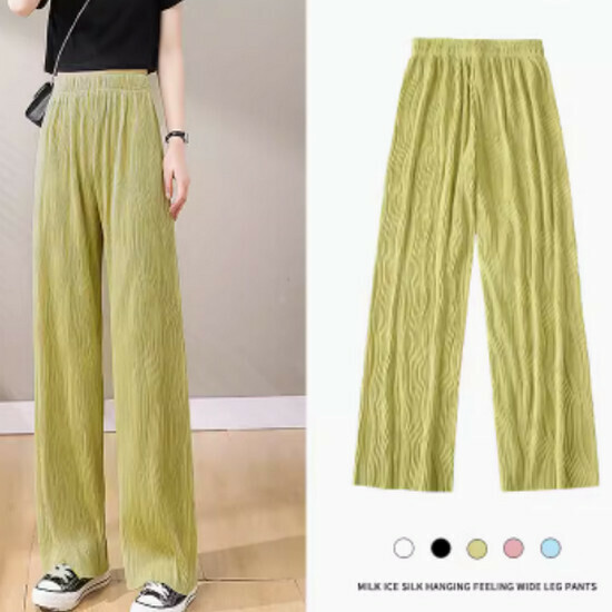 Hot selling ice silk textured wide-leg pants [Mustard Yellow] [S-XL] (please contact customer service to confirm the delivery size after placing the order)