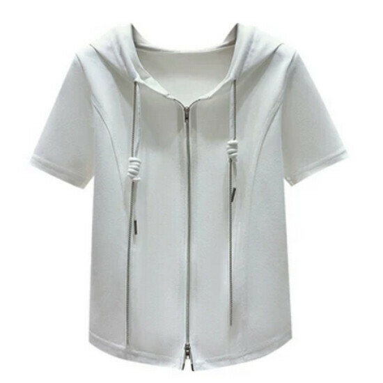 熱賣連帽拉鏈短袖T恤【白色】【S-XL碼】（下單後請聯絡客服確認發貨尺碼）