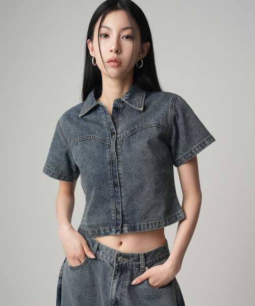 AVANDRESS HEART SLIT DENIM SHIRT