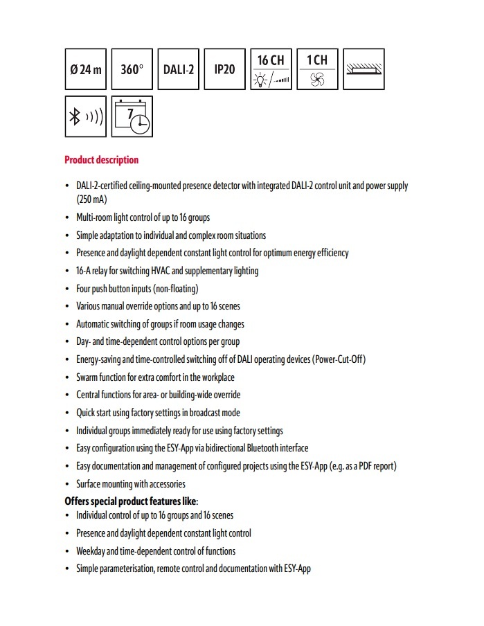 ESYLUX EP10428111 PD-C 360BT/24 APC20 PLUS DALI-2 認證吸頂式存在與運動偵測器