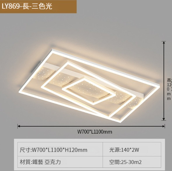 Hot Selling Modern Simple Ceiling Lamp [869 Model-White Rectangular 110CM]