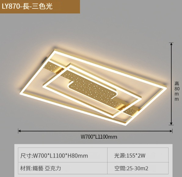 Hot Selling Modern Simple Ceiling Lamp [870 Model-Golden Changfang 110CM]