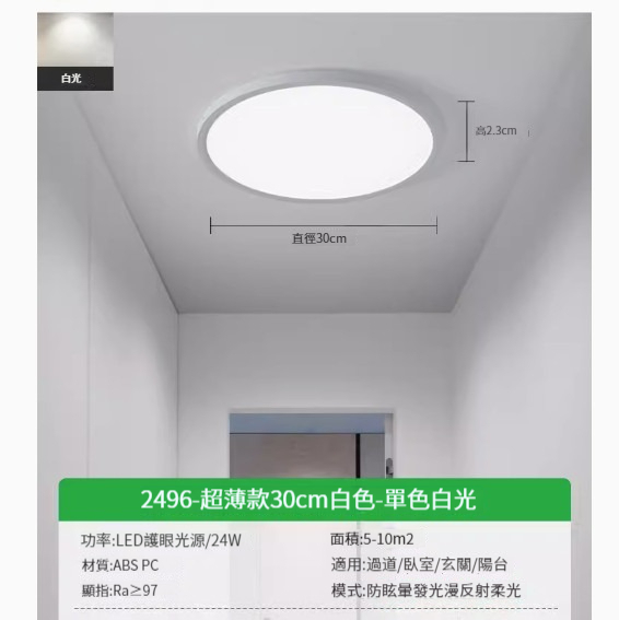 Popular LED ceiling lamp [2496-white 30cm-white light-24w]