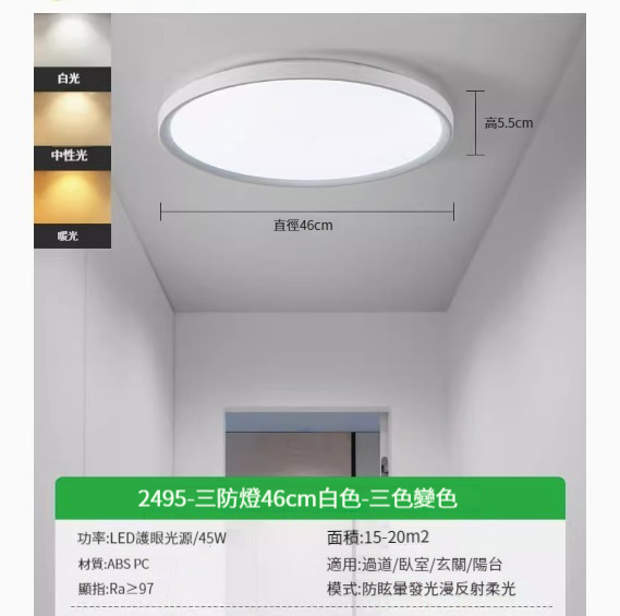 Popular LED ceiling lamp [2495-white 46cm-three-color dimming]
