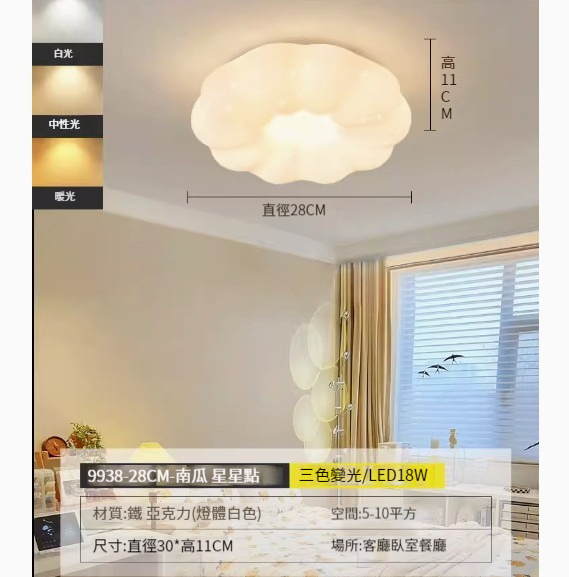 Popular simple ceiling lamp [white (28CM) three-color dimming 18W (9938)]
