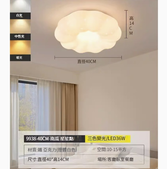 Popular simple ceiling lamp [white (40CM) three-color dimming 36W (9938)]
